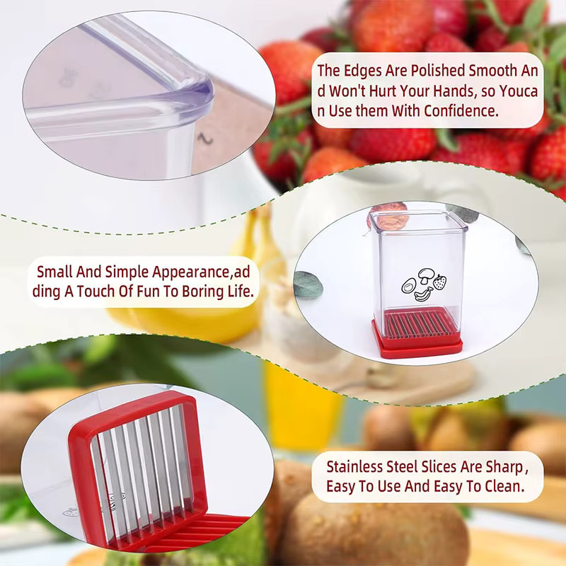 PGY Obst- und Gemüseslicer mit Push-Platte in Transparent, praktischer Cutter für Obst, Gemüse, Eier, Erdbeeren und Bananen zur schnellen Salatbereitung - Bild 4