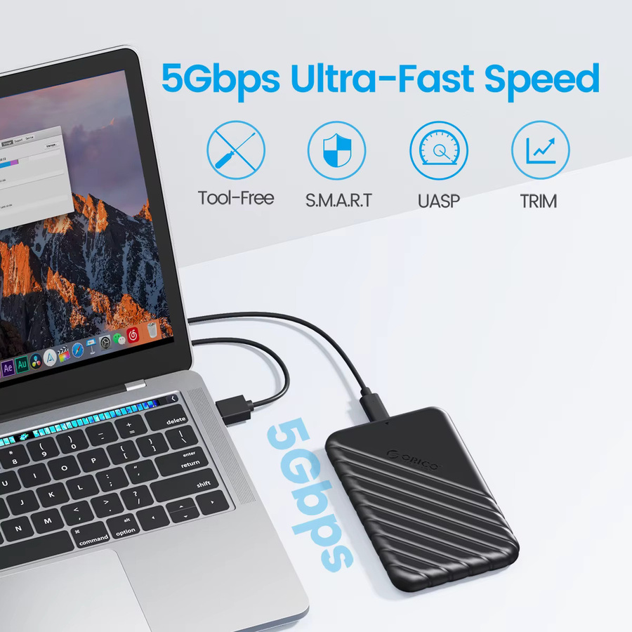 ORICO Externes 2,5 Zoll USB 3.1 Gen 1 zu SATA III Festplattengehäuse für SSD und HDD, Schwarz, Werkzeuglos mit UASP Unterstützung - Bild 3