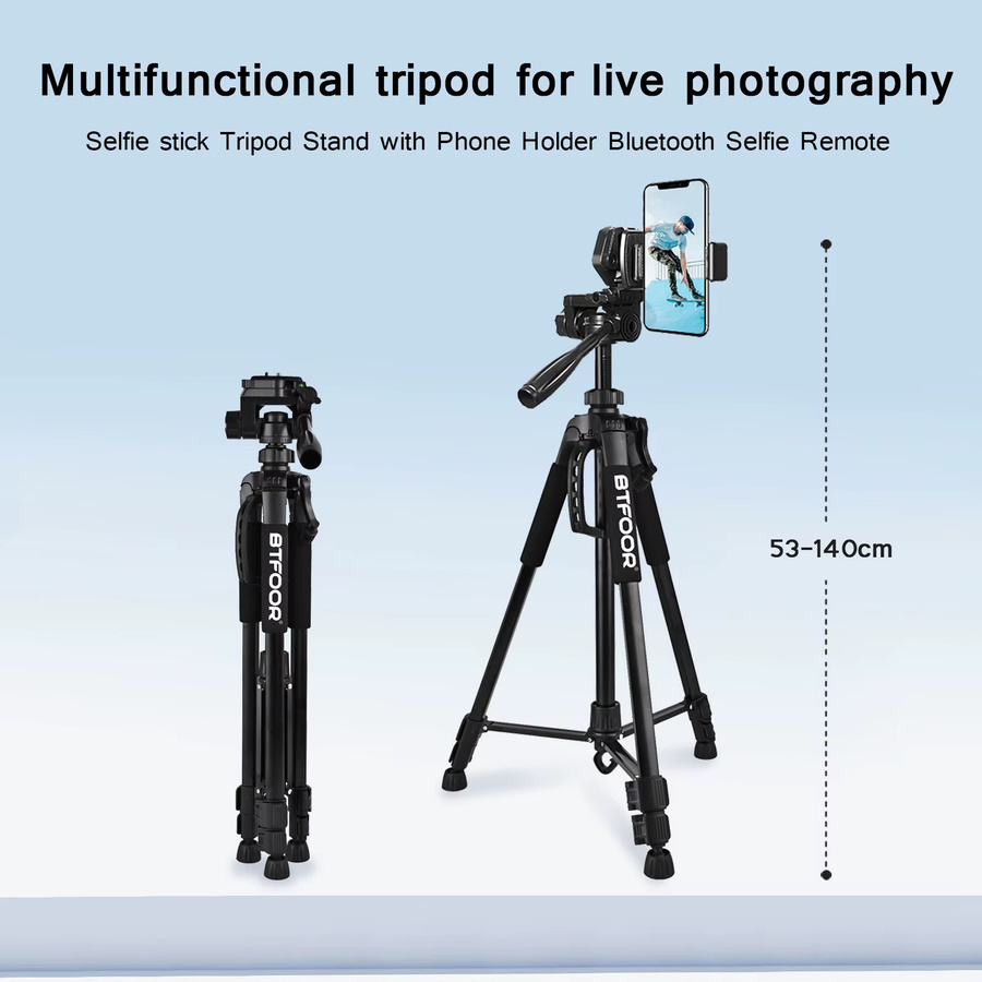 BTFOOR Aluminium Kamera Stativ mit Pan-Kopf für DSLR und SLR, Schwarz, Höhe: 140 cm - Bild 2