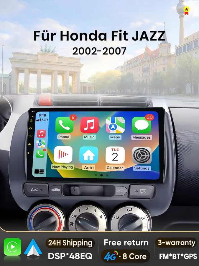 Junsun Wireless CarPlay und Android Auto Autoradio für Honda Fit Jazz City mit GPS, Bluetooth und FM in Schwarz - Bild 5