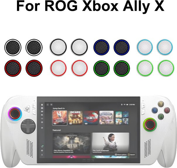 8er Set Asus ROG Ally X Silikon Thumb-Stick Grip Caps in Weiß und Multicolour mit Leuchteffekt für Joysticks - Bild 1