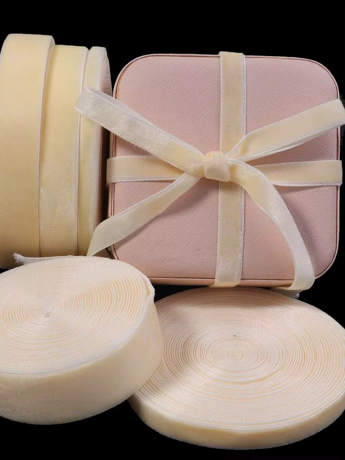 Beiges Samtbands mit Beflockung für DIY Geschenke und Dekoration, 5 bis 10 Yards pro Rolle - Bild 6