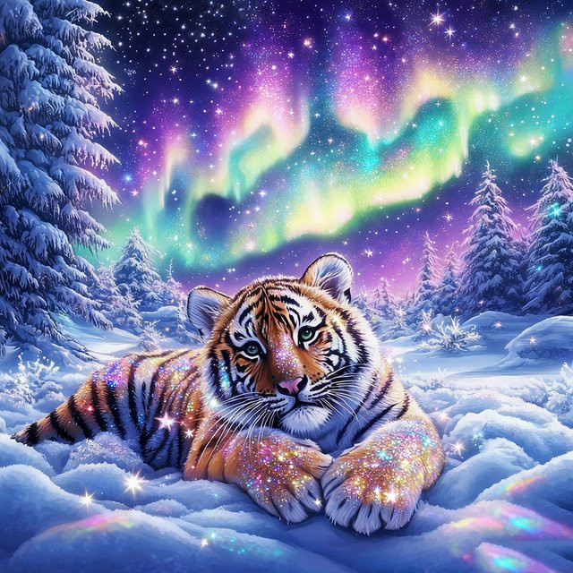 EverShine Diamantmalerei Tiger im Winter mit Schnee als 5D DIY Mosaik Stickerei in Multicolour - Bild 1