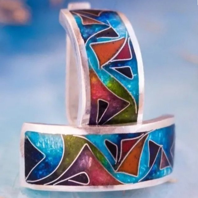 YoYo Creolen, bunte Emaille-Lack, versilbert, Damen - Bild 1