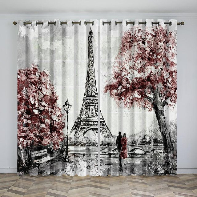 Super Six Eiffelturm Nachmittagstee Vorhang mit Grafikdesign, halbtransparent, Mehrfarbig, Breite: 100 cm, Höhe: 160 cm - Bild 1