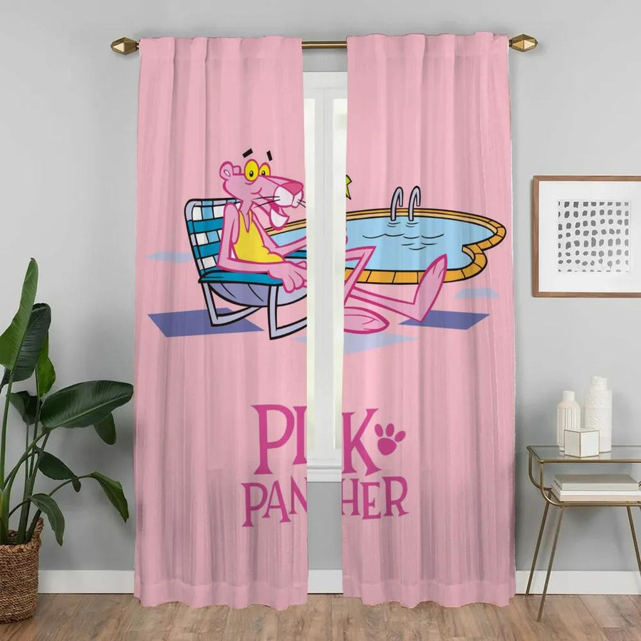 Pink Panther Fenstergardinen im modernen Stil, halbtransparent, Farbe Pink, 2er-Set, B: 50 cm, H: 70 cm - Bild 1