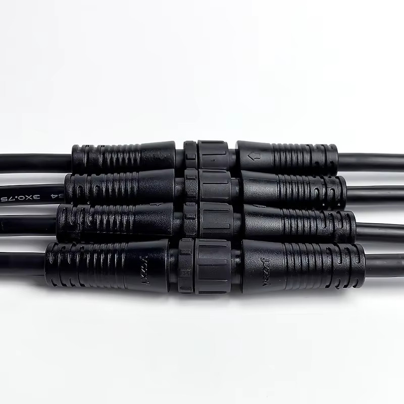 M12 IP67 Kabelstecker Set für LED-Streifen, wasserdichte Steckverbinder mit Gummikern, schwarz, Länge: 20 cm - Bild 4