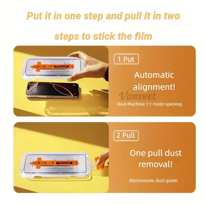 3er-Set Oleophobe HD- und Blickschutzfolie für Apple iPhone 17 Pro Max, 16, 15, 14, 13 in Transparent mit automatischer Ausrichtung und staubfreier Anbringung - Bild 6