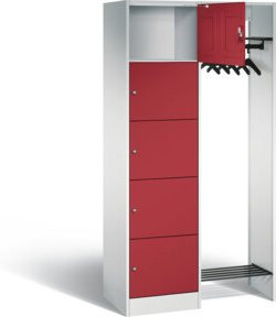 C+P Offene Garderobe Serie 8070 mit Garderobenstange und Zylinderschloss, Front Rubinrot, Korpus Lichtgrau, H x B x T: 195 x 96 x 48 cm - Bild 1
