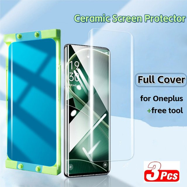 3 Stück Keramik-Hydrogel-Displayschutzfolie für OnePlus 15 13 12 11 10 Pro 9R 8 inklusive Installationsset, transparent - Bild 1