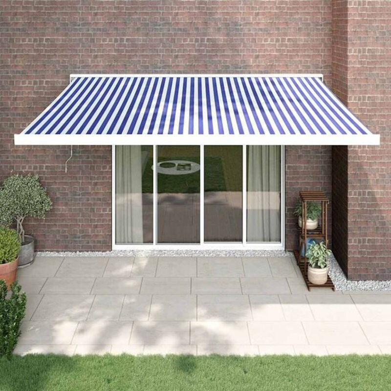 Vidaxl Markise einziehbar aus Stoff und Aluminium in Blau/Weiß, B: 4 m, T: 3 m - Bild 1