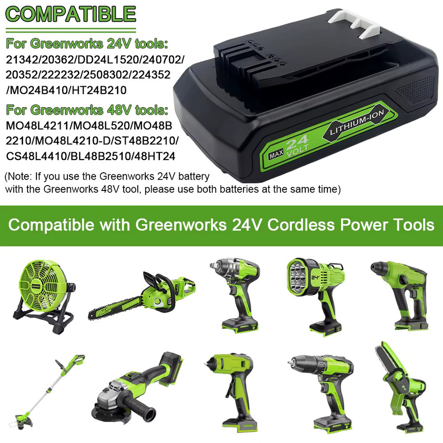 Greenworks G24B2 Lithium-Ionen-Ersatzakku 24V mit 8,0 Ah oder 4,0 Ah in Schwarz für alle Greenworks 24V-Werkzeuge - Bild 6