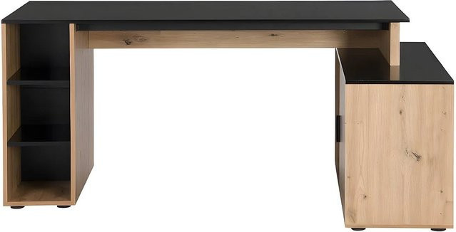 Vente-unique Eckschreibtisch Romiara in Schwarz und Naturfarben Hell aus MDF mit 174 cm Breite - Bild 1