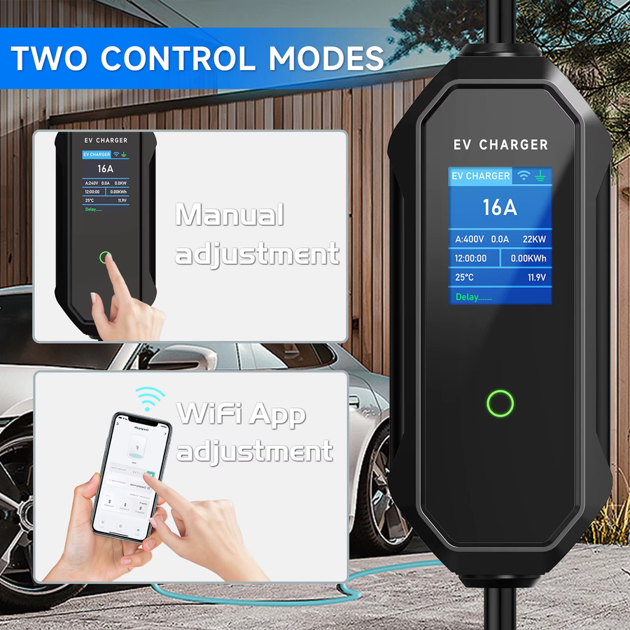 AFEEV Tragbares Typ 2 EV-Ladegerät 11 kW 16 A 3 Phasen mit WIFI APP und Bluetooth-Steuerung in Schwarz - Bild 3