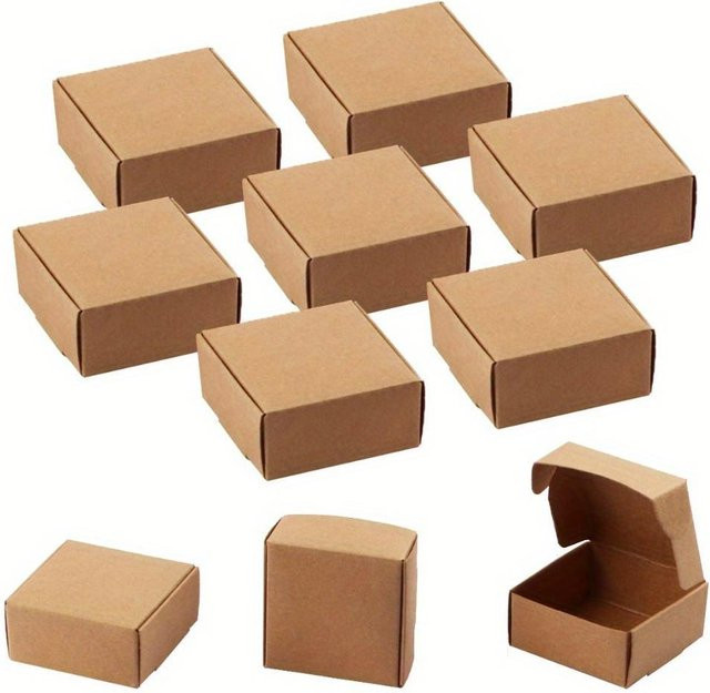 60 Stück WTEMPO Mini-Geschenkboxen aus Kraftpapier in Khaki, quadratische Schmuckschatullen für Halsketten und Ringe, B/T/H: 7 x 7 x 3 cm - Bild 1