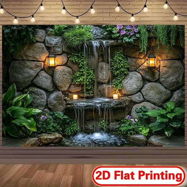 VIKAMA Wandteppich mit Wald- und Steinmotiv als dekorativer Wasserfall-Wandbehang in Multicolour - Bild 1