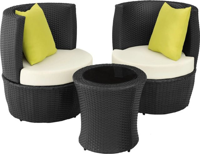 tectake Aluminium Rattan Sitzgruppe Nizza in Schwarz mit Sicherheitsglasplatte, wetterfest und UV-beständig, B/T/H: 68 x 71 x 72 cm - Bild 2