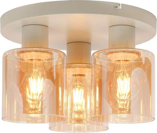 Brilliant Lyska Deckenleuchte aus Metall und Glas in Beige und Transparent, Durchmesser: 31 cm, Höhe: 20 cm, 3x E27 Fassung - Bild 1