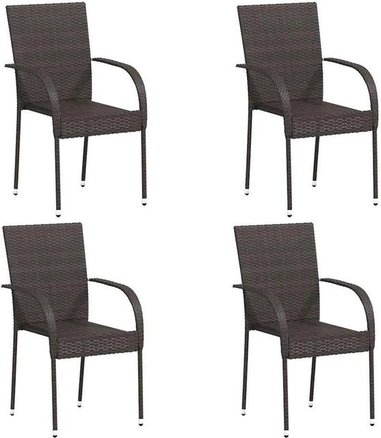 Furnicato Set aus 4 stapelbaren Gartenstühlen aus braunem Poly-Rattan mit Armlehnen - Bild 1