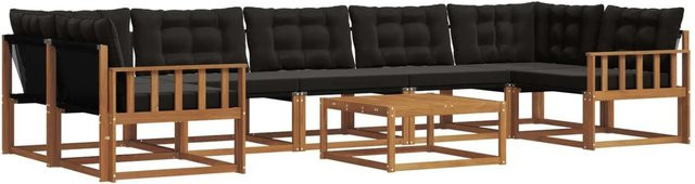 vidaXL Outdoor-Sofagarnitur 8-teilig aus Akazienholz und Textilene in Natur und Schwarz mit Kissen - Bild 1