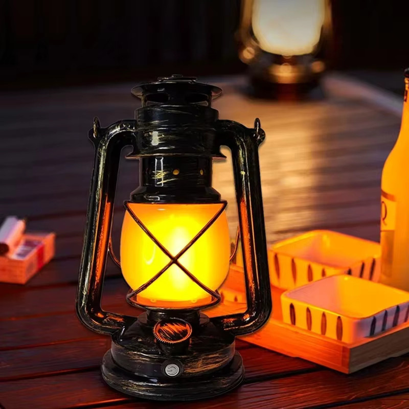 Ammtoo Retro LED Campinglampe, Wiederaufladbare Tragbare Pferdelaterne in Schwarz mit 3 Beleuchtungsmodi und Warmweißem Licht - Bild 4