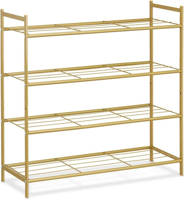 Relaxdays Schuhregal aus Metall in Gold, stapelbar mit 4 Ebenen, B/T/H: 70 x 26 x 70 cm - Bild 1
