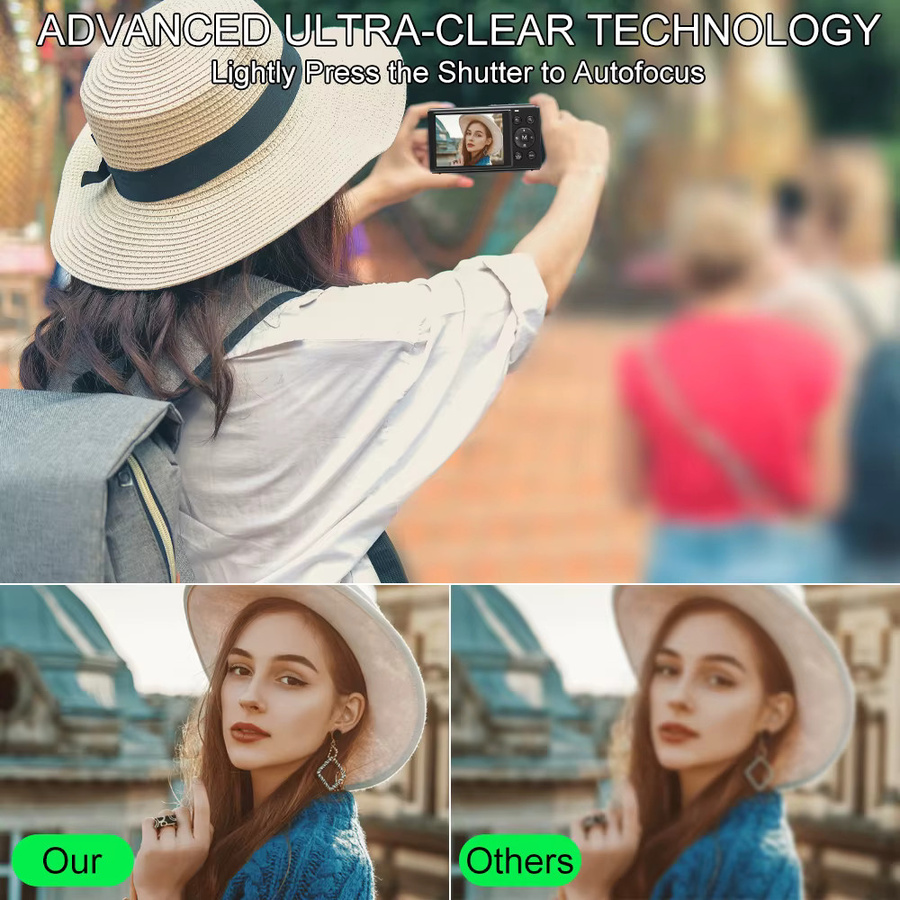 Ourlife Digitalkamera 5K 80MP mit 18X Digitalzoom, Dual IPS-Bildschirm und WIFI, Kompaktkamera für Vlog und Fotografie in Schwarz - Bild 2