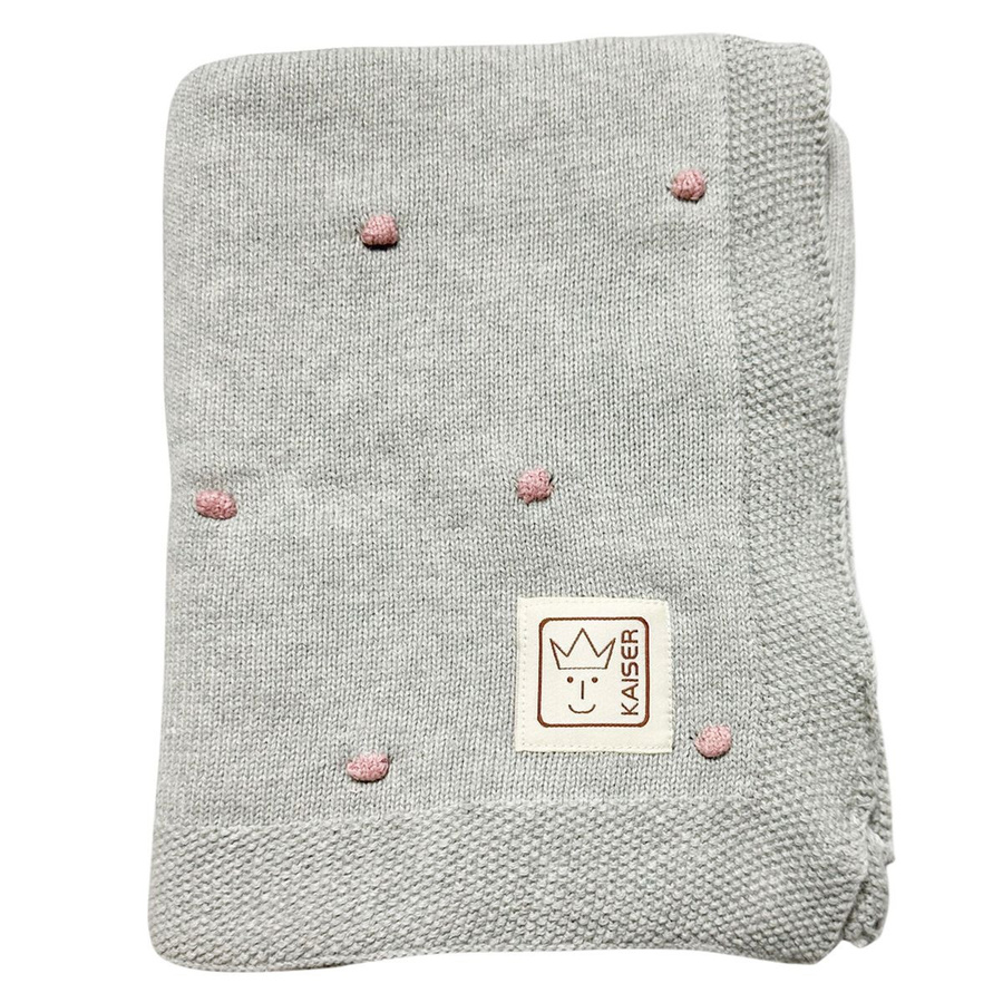 Kaiser Babydecke Knots aus 100% Organic Cotton in Strickoptik, B/B: 80 x 100 cm, Light Grey / Knots Rosa - Bild 1