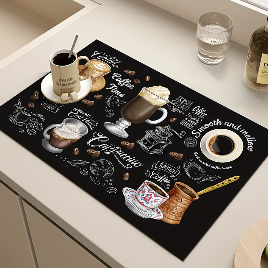 VIKAMA Vintage Kaffeemaschinenmatte in Schwarz, saugfähig und rutschfest als Untersetzer für die Küchenarbeitsplatte - Bild 4