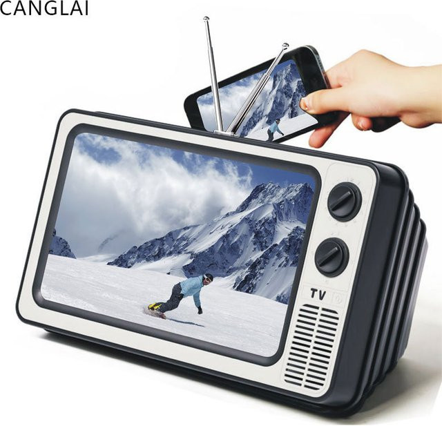 Retro Blu-ray Desktop Handy Ständer in Schwarz als kreativer Bildschirmverstärker für dein Smartphone - Bild 1