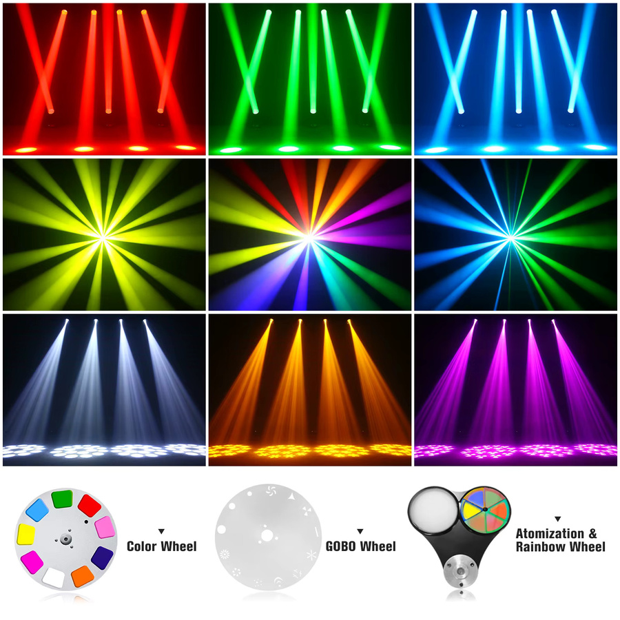 U'King Beam Moving Head LED Bühnenlicht mit 150 W, 18 Prismen, 14 Gobos und Zoom, RGB Regenbogeneffekt, Schwarz/Multicolor, DMX512 für DJ, Disco und Show - Bild 3