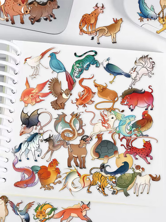 50 Stück Vintage Chinesische Mythische Tiere Aufkleber in Multicolour für Scrapbooking und Laptop Dekoration - Bild 2