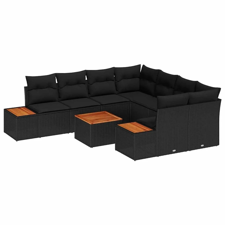 vidaXL Garten-Sofa-Set aus Polyrattan in Schwarz, 9-teiliges U-Form Lounge-Set mit Tisch und UV-beständigen Kissen - Bild 2