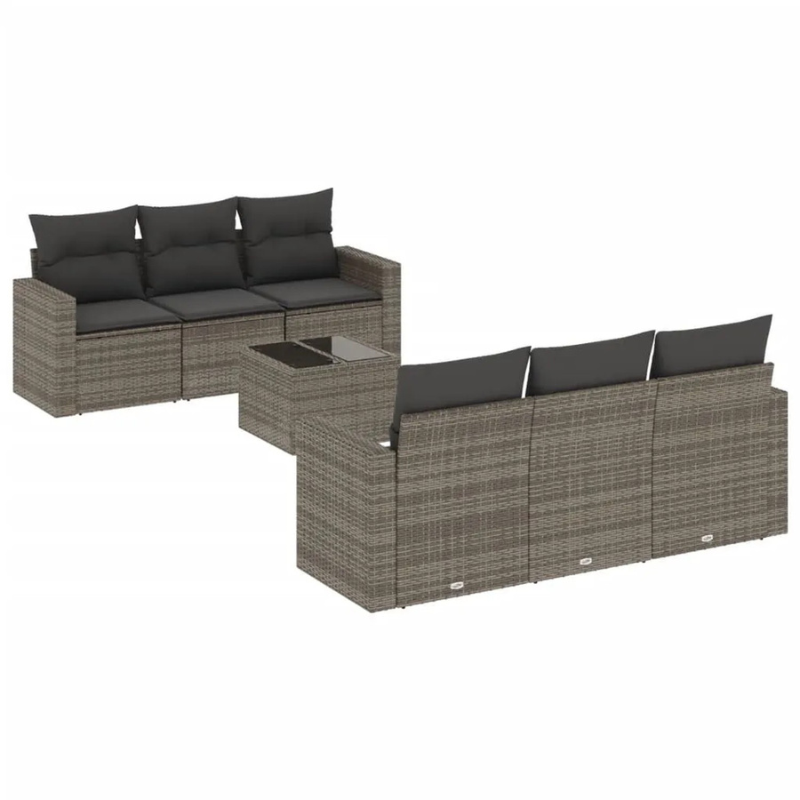 vidaXL 7-teilige Garten-Sofagarnitur aus Polyrattan mit Kissen in Grau - Bild 2