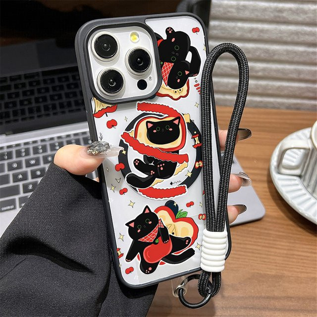 Transparente Handyhülle mit Apfel-Kätzchen Motiv für iPhone 17 16 15 14 13 12 11 Pro Max, stoßfeste Schutzhülle mit kabellosem Laden - Bild 1