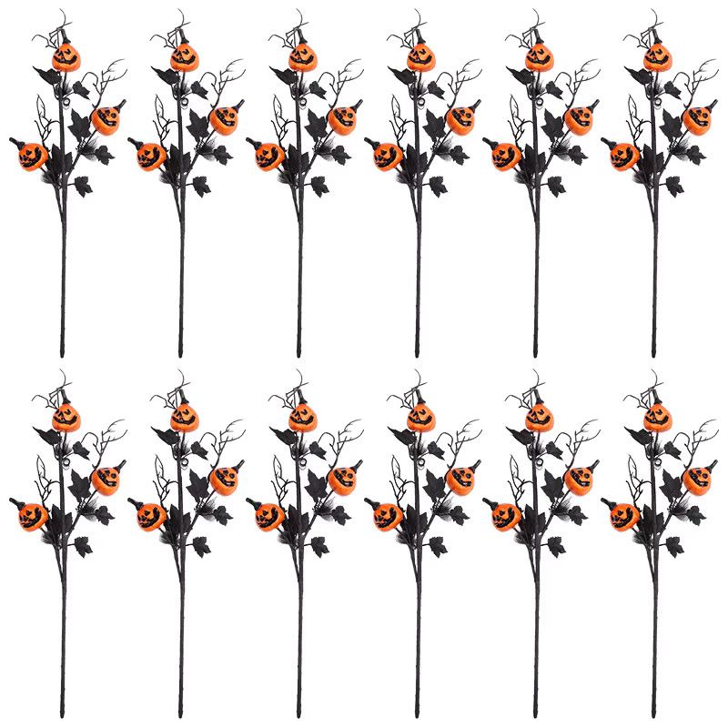 ZQNYCY Künstliche Halloween Dekoration mit Kürbis, schwarzen Ahornblättern und Blumenstielen in Schwarz und Orange - Bild 3