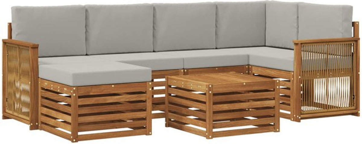 Modernes Ecksofa Set von vidaXL in Grau und Natur mit 6 Kissen aus Akazie und Polyester - Bild 1