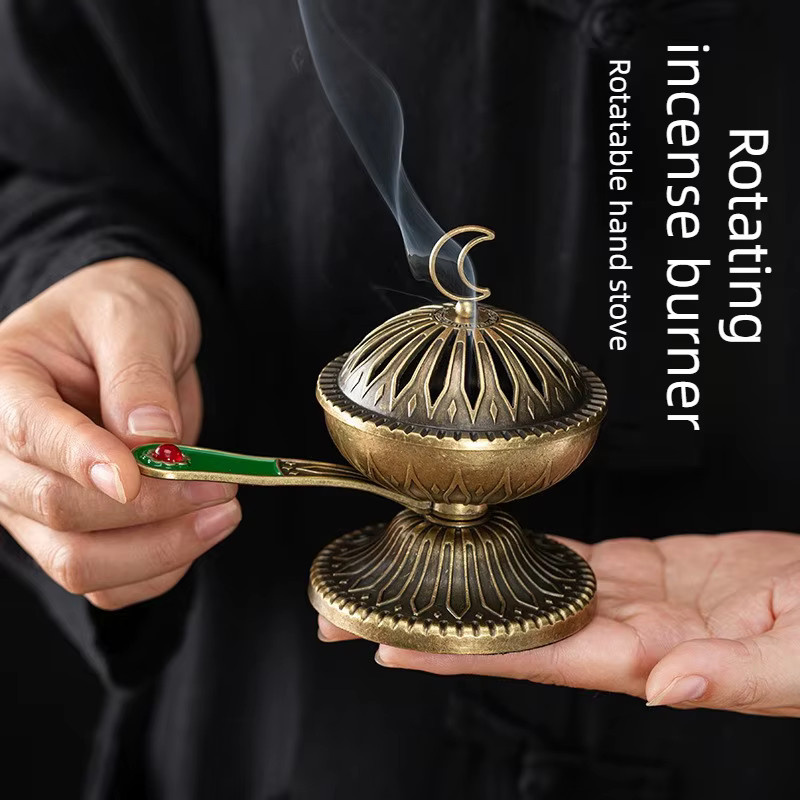 CANYAN Xingyue Drehbarer Hand-Räucherofen aus Metall in Rot und Gold, Orientalisches Chinoiserie-Ornament für Aromatherapie - Bild 2
