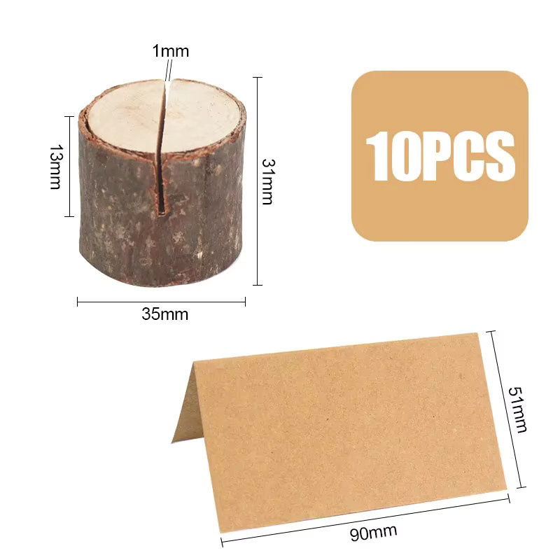 10 Stück natürliche Tischkartenhalter aus Holz in Braun und Beige für rustikale Hochzeitsdekorationen und Partys - Bild 5