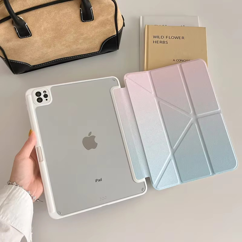 CAPSSICUM Transformer-Abdeckung mit Standfunktion für iPad Air Pro M4 und iPad Generationen 4 bis 10 in Transparent oder Pink mit transparenter Hartschale - Bild 1