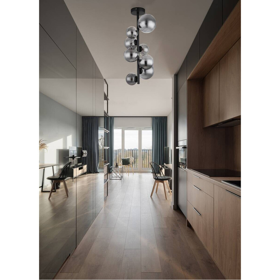 Globo LED-Deckenleuchte Riha 8-flammig Schwarz Matt mit rauchfarbenem Glas, Durchmesser: 60 cm, Höhe: 28 cm - Bild 2