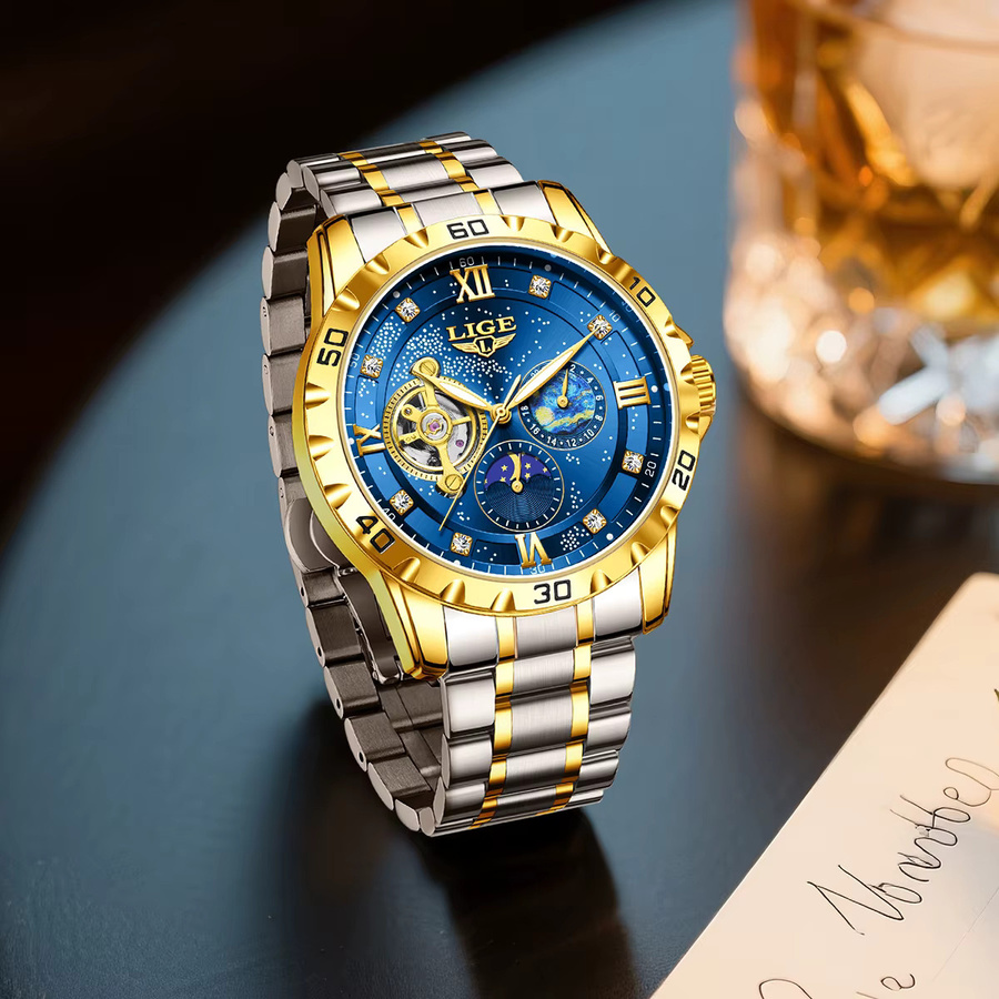 LIGE Armbanduhr Edelstahl, Automatik, Blau, Herren - Bild 2