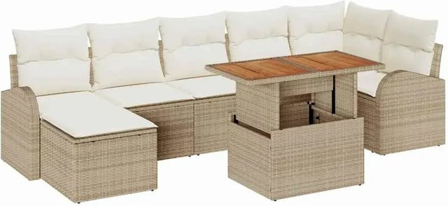 vidaXL Garten-Sofa-Set in L-Form aus Poly-Rattan mit 8 Teilen, Beige und Weiß, inklusive Polster und Stauraum für Kissen - Bild 1
