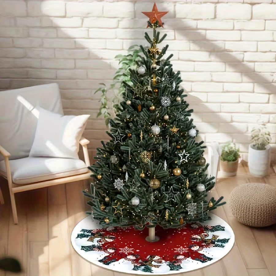 VIKAMA Weihnachtsbaumrock mit Schneemann-Motiv in Rot für deine Weihnachtsdekoration - Bild 5