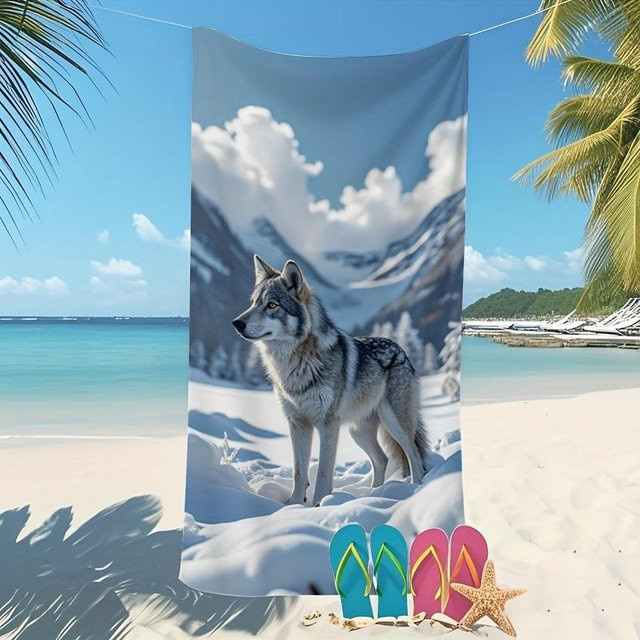 Grauer Wolf Mikrofaser-Badetuch von Dalangpa, schnelltrocknend und ultra-weich, Breite: 90 cm, Höhe: 180 cm - Bild 1