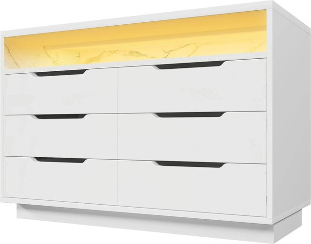Merax Sideboard Weiß mit integrierter LED-Beleuchtung und 6 Schubladen, B/T/H: 120 x 40 x 85 cm - Bild 1