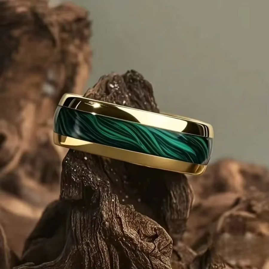 SUNFLOWERZHU Ring, Edelstahl, Gold, Grüne Abalone Shell Inlay, Herren - Bild 2