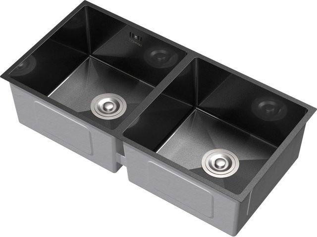 ML-Design Einbauspüle Doppelbecken aus Edelstahl in Anthrazit mit Ab- und Überlaufgarnitur sowie Siphon, Breite: 81,5 cm, Tiefe: 40 cm - Bild 2