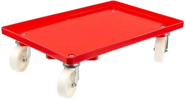 PROREGAL Transportroller für Euroboxen 60 x 40 cm in Rot mit Kunststoffrädern und geschlossenem Deck, Traglast 300 kg - Bild 1