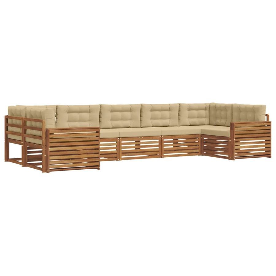 vidaXL Sofagarnitur 7-teilig aus Massivholz Akazie in Natur und Beige mit L-Form und abnehmbaren Kissen - Bild 2